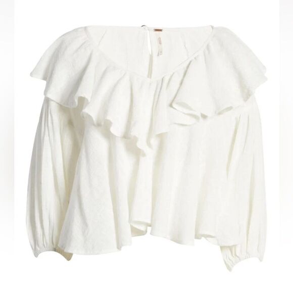 Free people Off-White Ruffle Cotton Top(Size Small) - Picture 3 of 9
